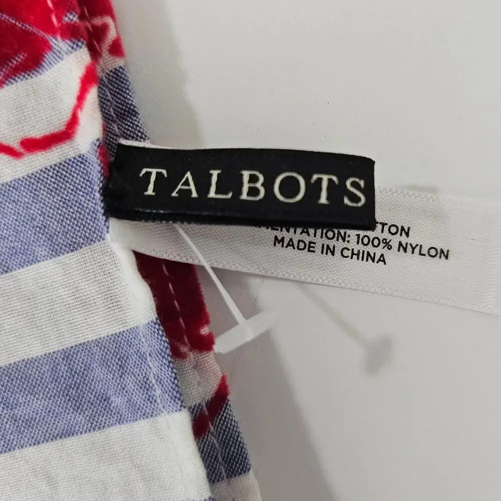 TALBOTS Nautical Preppy Striped White & Blue Red Velvety Lobster Scarf  73 x 28